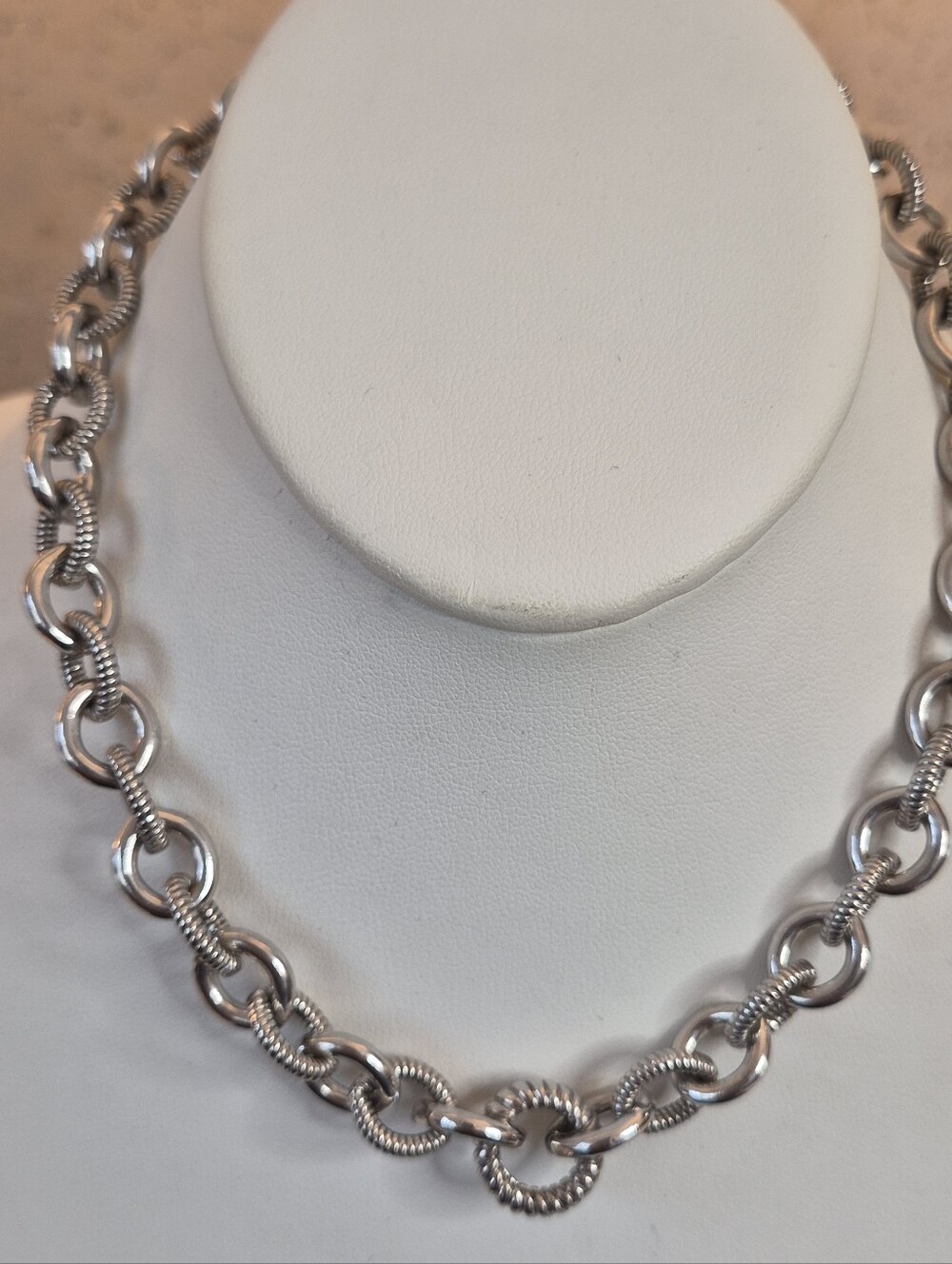 Judith Ripka Sterling Silver Textured Open Link Chain Necklace Stamped  82.6g